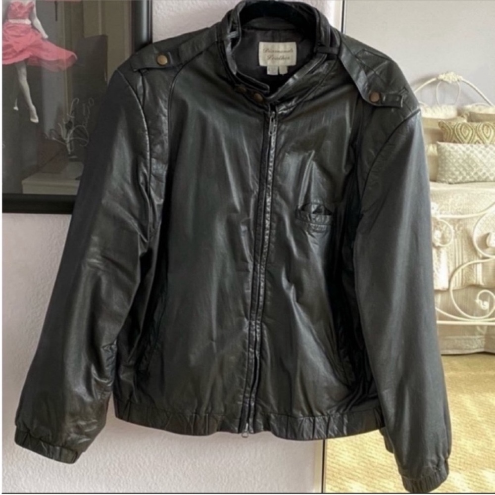 Men's Black Premium Leather Vintage Bomber Jacket Size 44 Long